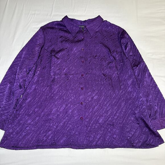 Maggie Barnes 3X Button Front Blouse Purple Textured Crinkle Career Office NWT - Picture 1 of 13